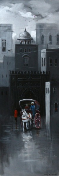 G. N. Qazi, 12 x 36 Inch, Acrylic on Canvas, Cityscape Painting, AC-GNQ-030
